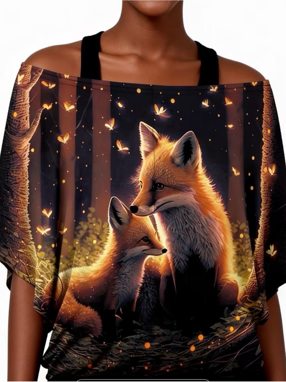 Fox Family Off-Shoulder Women’s Top - Black/Orange
